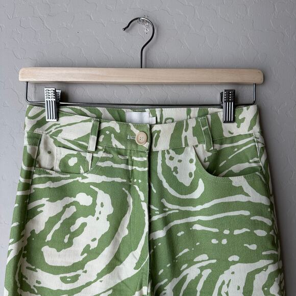 Vatka Vatka Pants Lokum Green & Cream Swirl Printed Straight Leg Trousers Size 4 - Picture 3 of 7